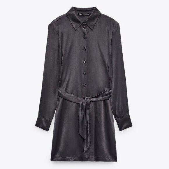Zara Knotted Satin Effect Shirt Dress Size L - Picture 4 of 14